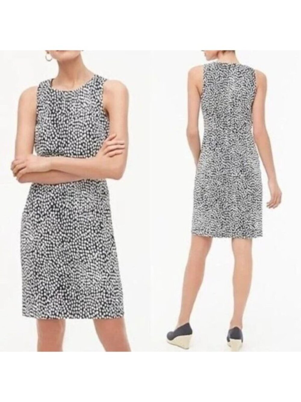 J. Crew Navy and White Basketweave Oncilla Sleeveless Sheath Midi Dress Sz 2